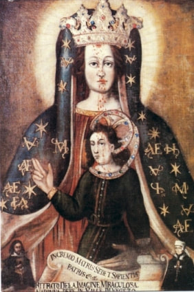 Nineteenth-century reproduction of the icon of the Madonna del Sangue venerated in the village of Re (Val Vigezzo), Italy